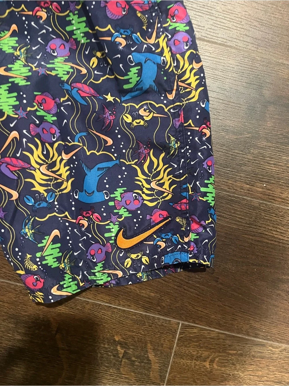 Nike Kids Navy Swim Trunks with Neon Multicolor Print